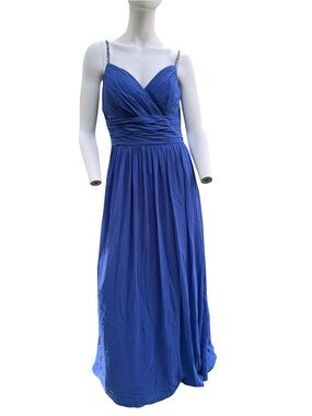 Chiffon Maxi Evening Dress with Spaghetti Straps - Blue
